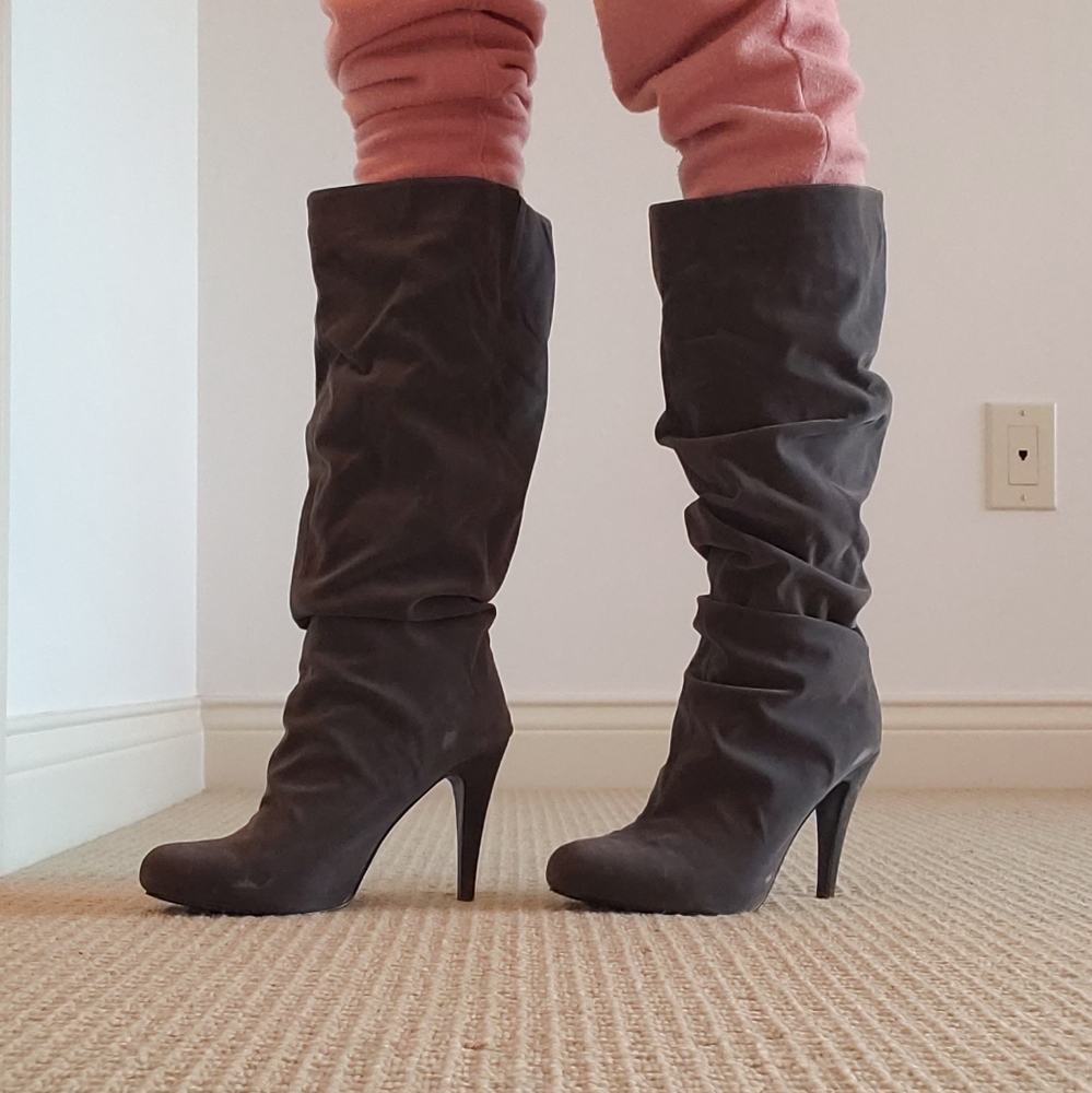 High heeled charcoal grey boots size 8